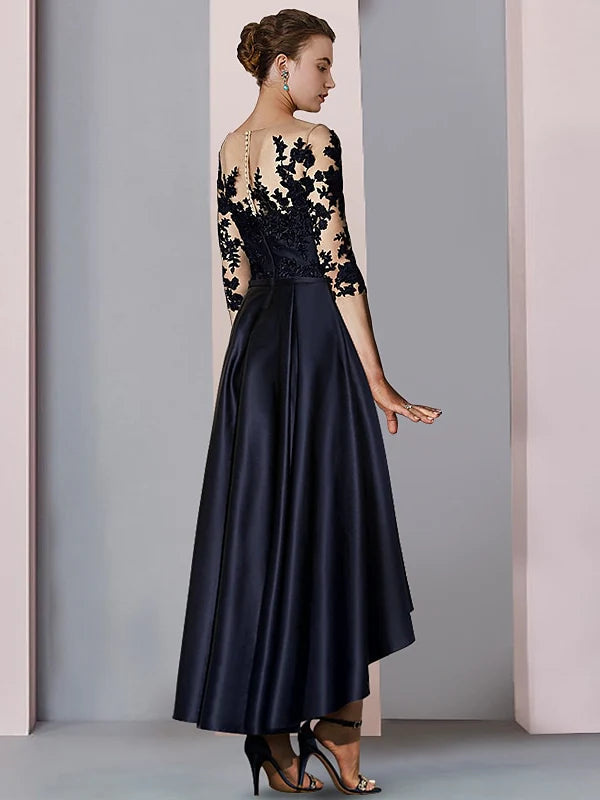 Wholesale A-Line/Princess Illusion-Neck Asymmetrical Tea Length Tea-Length Mother Of The Bride Dresses